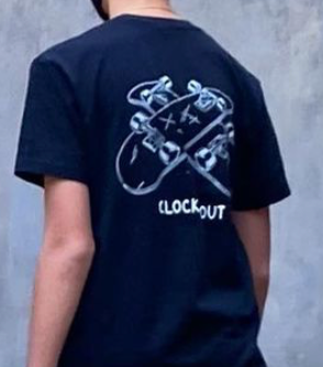 CLOCK'D OUT Out Black Skateboard Design T Shirt (NOW 20% OFF)